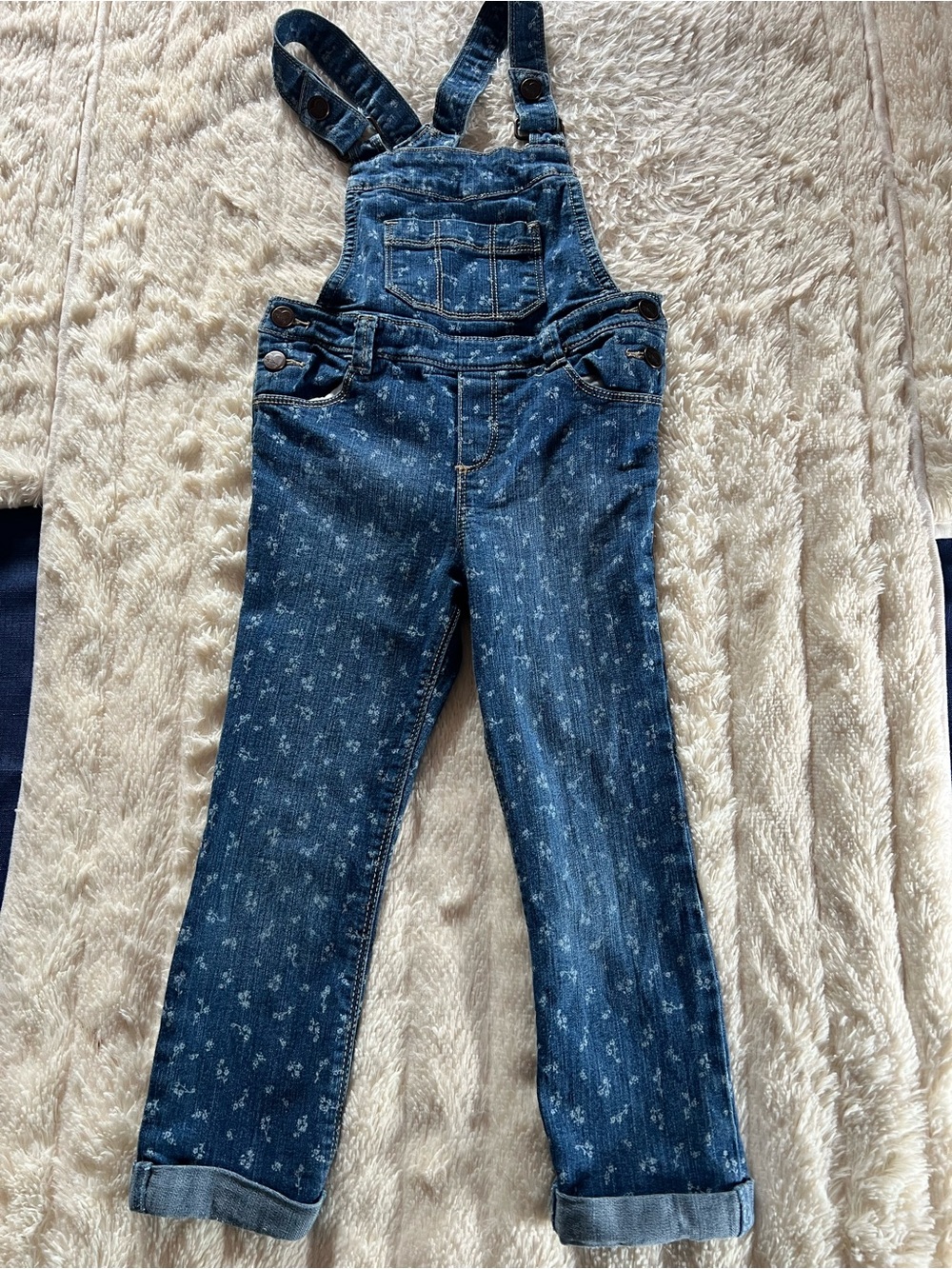 Old Navy Blue Floral-Print Denim Overalls for Girls